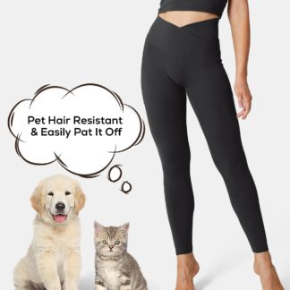 PATITOFF PET HAIR RESISTANT HIGH WAISTED CROSSOVER PLAIN 7/8 LEGGINGS