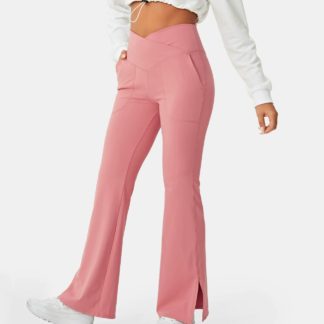 CROSSOVER POCKET SPLIT HEM FULL LENGTH FLARE LEGGINGS-SMILE